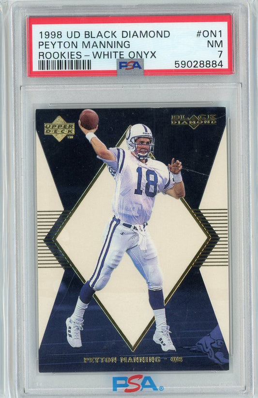 Graded 1998 UD Black Diamond Rookies White Onyx Peyton Manning #ON1 /2250 Rookie RC Football Card PSA 7