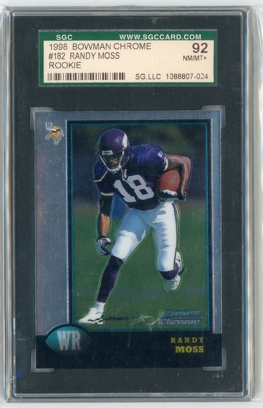 Graded 1998 Bowman Chrome Randy Moss #182 Rookie RC Football Card SGC 92 8.5 NM/MT+