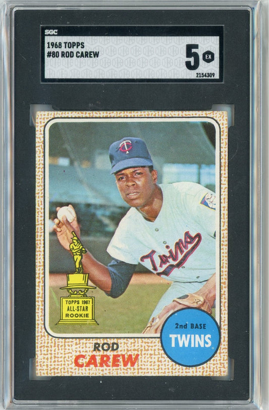 Graded 1968 Topps Rod Carew #80 2nd Year Rookie Cup Baseball Card SGC 5 Excellent