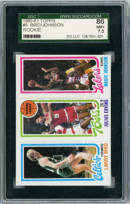 Graded 1980 Topps Larry Bird Magic Johnson Julius Erving Rookie RC Basketball Card SGC 7.5 Near Mint+