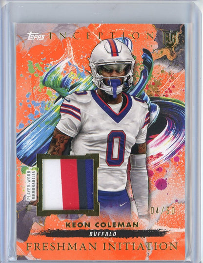 2024 Topps Inception Freshman Initiation Keon Coleman #FI-5 #/50 4 Color Patch Relic Rookie RC Football Card