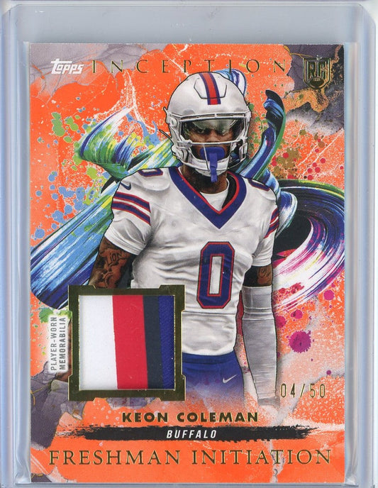 2024 Topps Inception Freshman Initiation Keon Coleman #FI-5 #/50 4 Color Patch Relic Rookie RC Football Card