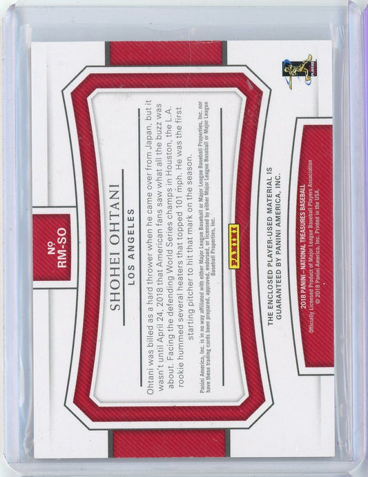 2018 Panini National Treasures Rookie Materials Shohei Ohtani #RM-SO /25 Player Used Worn Relic Rookie RC Baseball Card