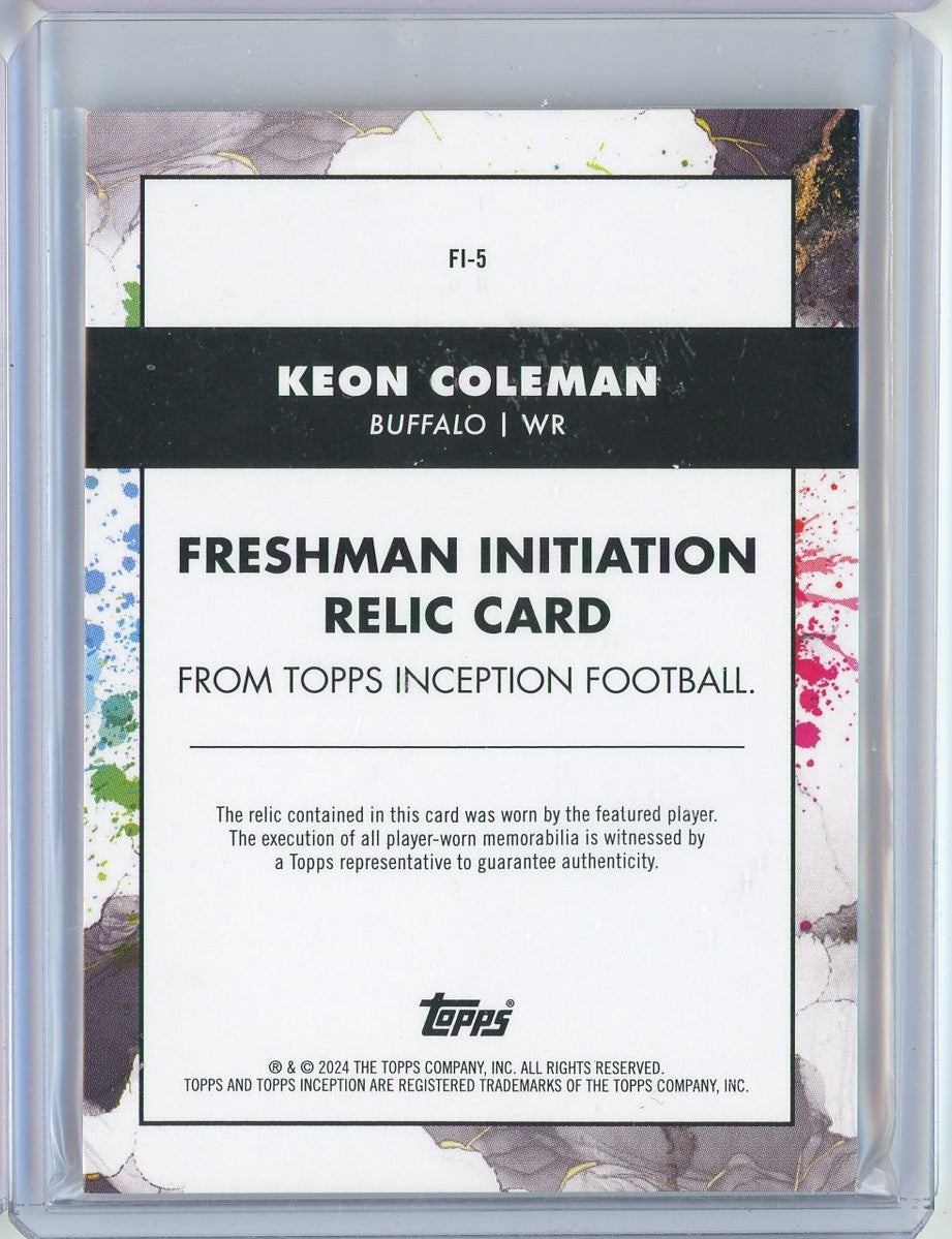 2024 Topps Inception Freshman Initiation Keon Coleman #FI-5 #/50 4 Color Patch Relic Rookie RC Football Card