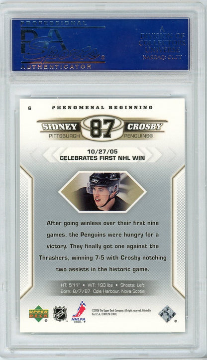 Graded 2005-06 Upper Deck Sidney Crosby #6 Phenomenal Beginnings Rookie RC Hockey Card PSA 10 Gem Mint
