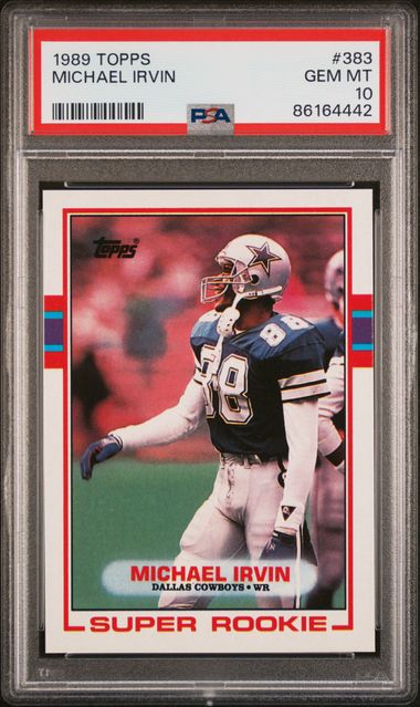 Graded 1989 Topps Michael Irvin #383 Rookie RC Football Card PSA 10 Gem Mint