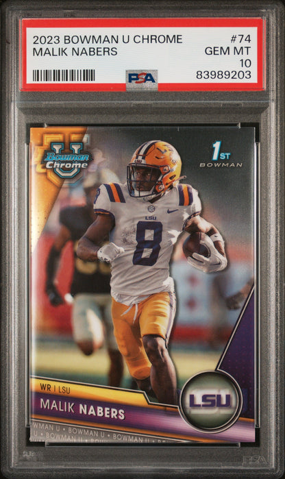 Graded 2023 Topps Bowman U Chrome Malik Nabers #74 Rookie RC Football Card PSA 10 Gem Mint