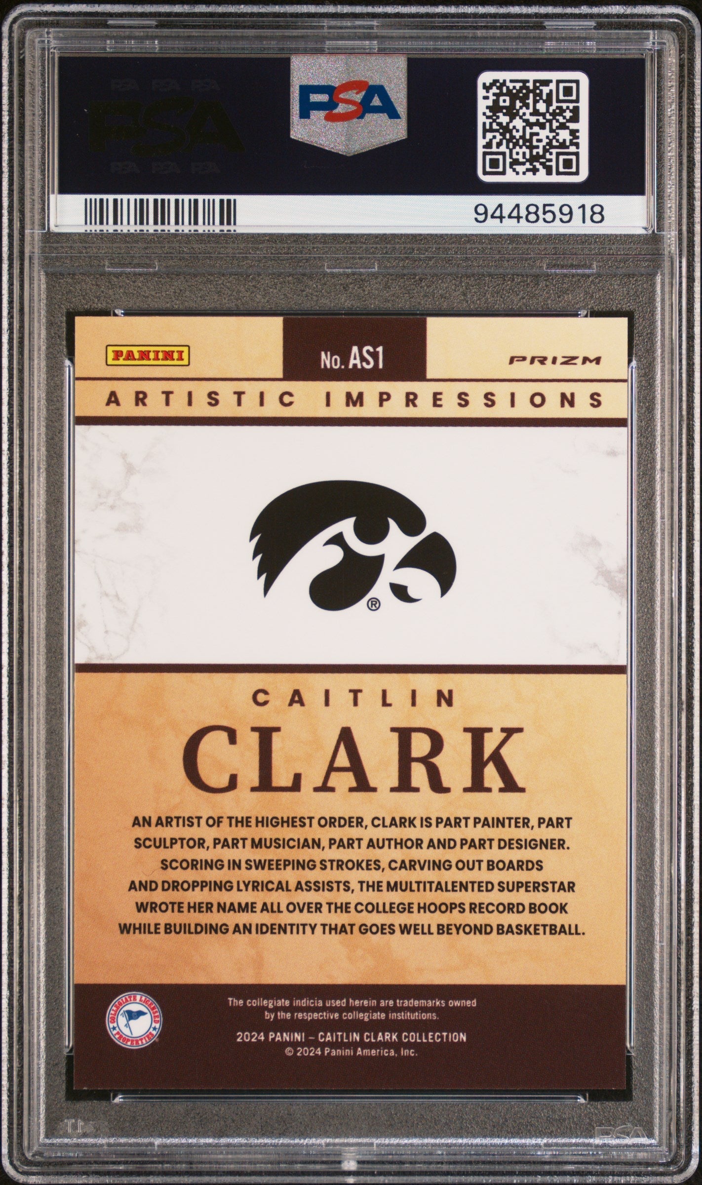 Graded 2024 Panini Caitlin Clark Collection Caitlin Clark #AS1 Artistic Selection Rookie RC Basketball Card PSA 10 Gem Mint