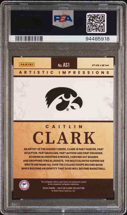 Graded 2024 Panini Caitlin Clark Collection Caitlin Clark #AS1 Artistic Selection Rookie RC Basketball Card PSA 10 Gem Mint