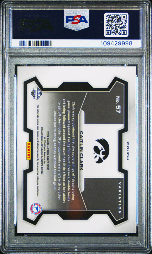 Graded 2024 Panini Prizm Draft Picks Caitlin Clark #57 Variation Red Ice Rookie RC Basketball Card PSA 10 Gem Mint