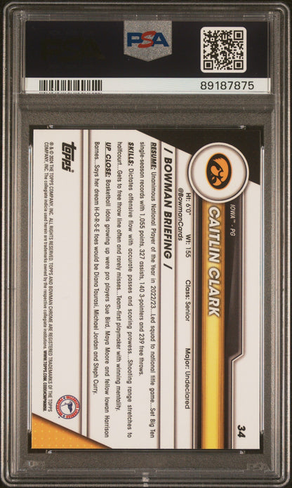 Graded 2023 Topps Bowman U Chrome Caitlin Clark #34 Rookie RC Basketball Card PSA 9 Mint