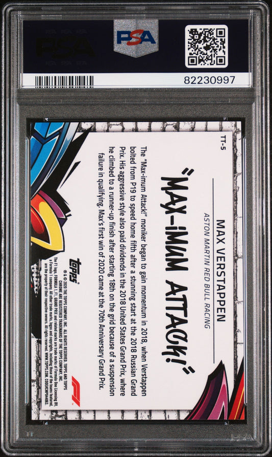 Graded 2020 Topps Chrome F1 Max Verstappen #5 Track Tags F1 Racing Card PSA 10 Gem Mint
