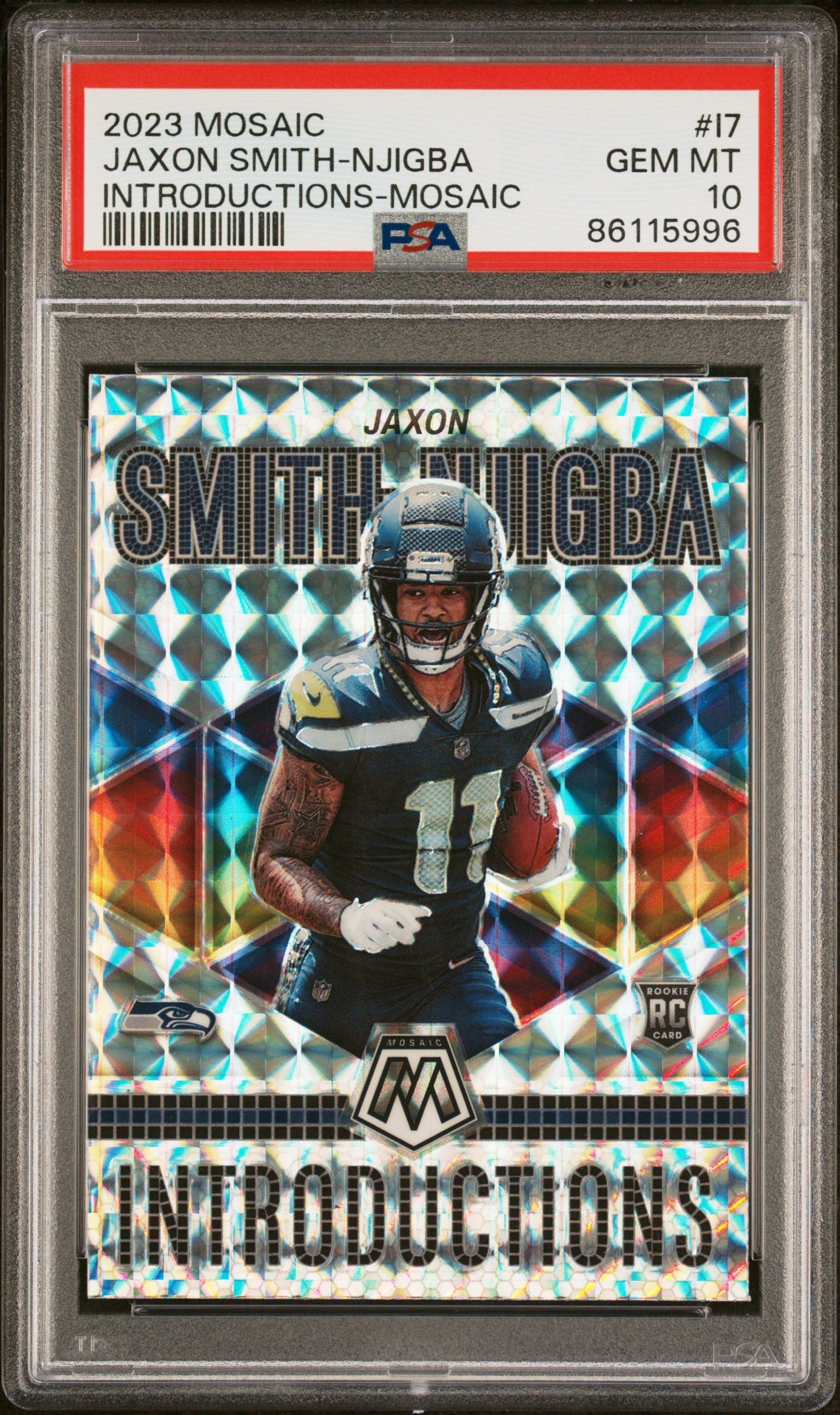 Graded 2023 Panini Mosaic Jaxon Smith-Njigba #I7 Introductions Mosaic Rookie RC Football Card PSA 10 Gem Mint