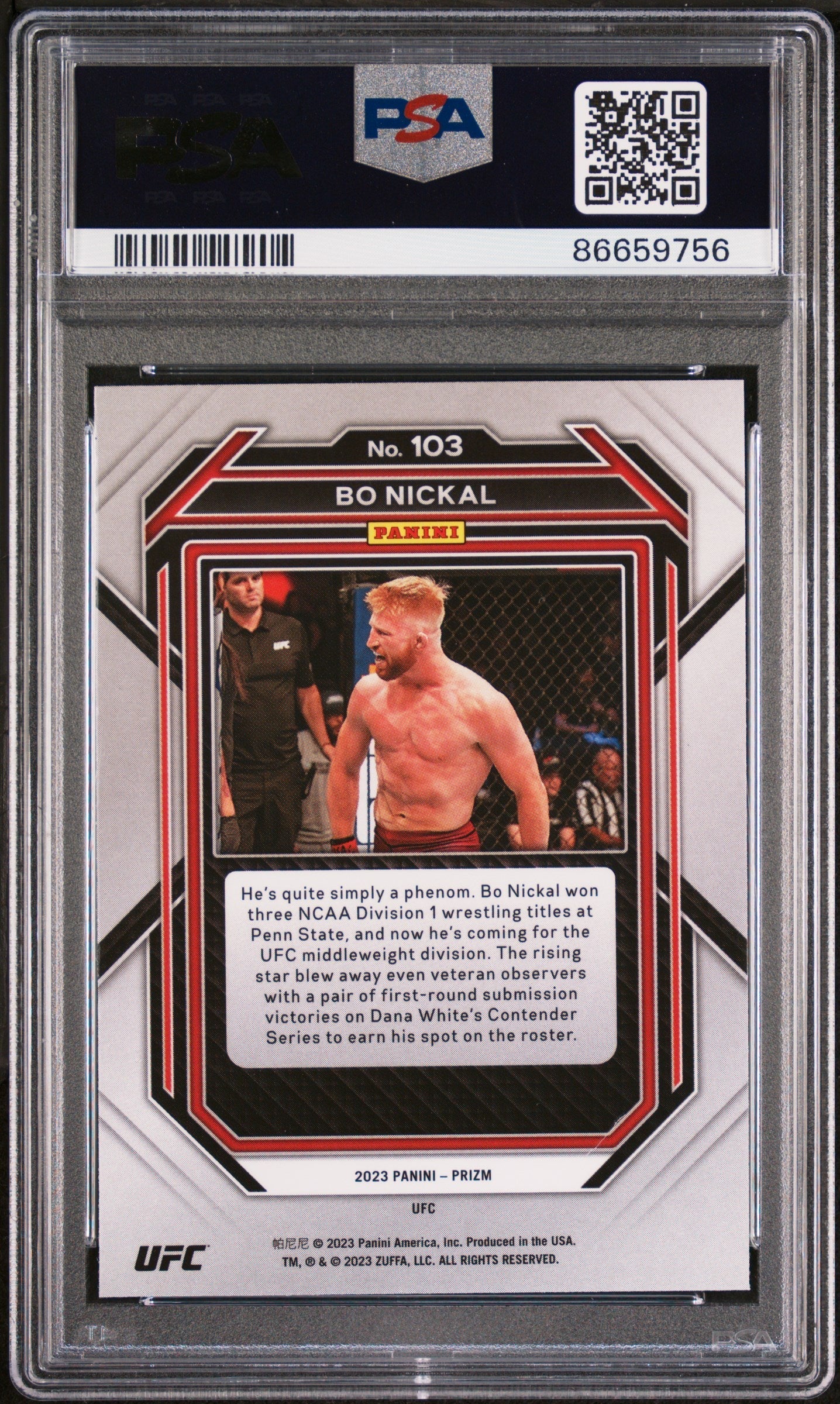 Graded 2023 Panini Prizm UFC Bo Nickal #103 Rookie RC UFC MMA Card PSA 10 Gem Mint
