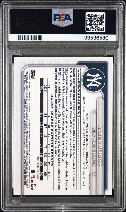 Graded 2024 Topps Bowman Aaron Judge #7 Baseball Card PSA 10 Gem Mint