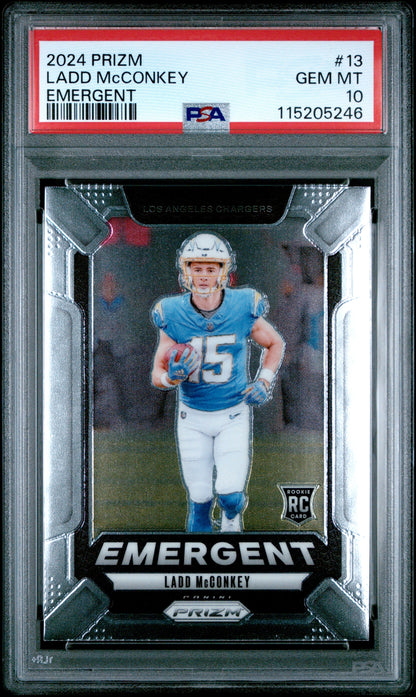 Graded 2024 Panini Prizm Ladd McConkey #13 Emergent RC Football Card PSA 10 Gem Mint