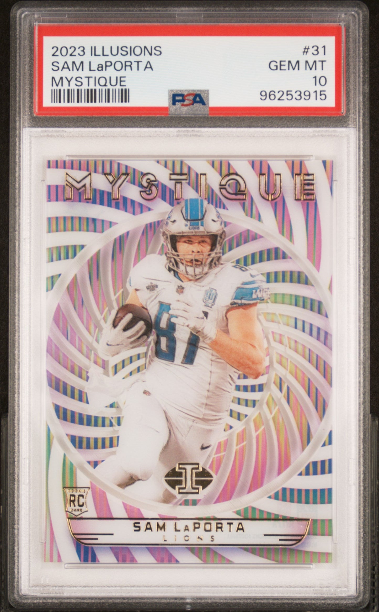 Graded 2023 Panini Illusions Sam LaPorta #31 Mystique Rookie RC Football Card PSA 10 Gem Mint