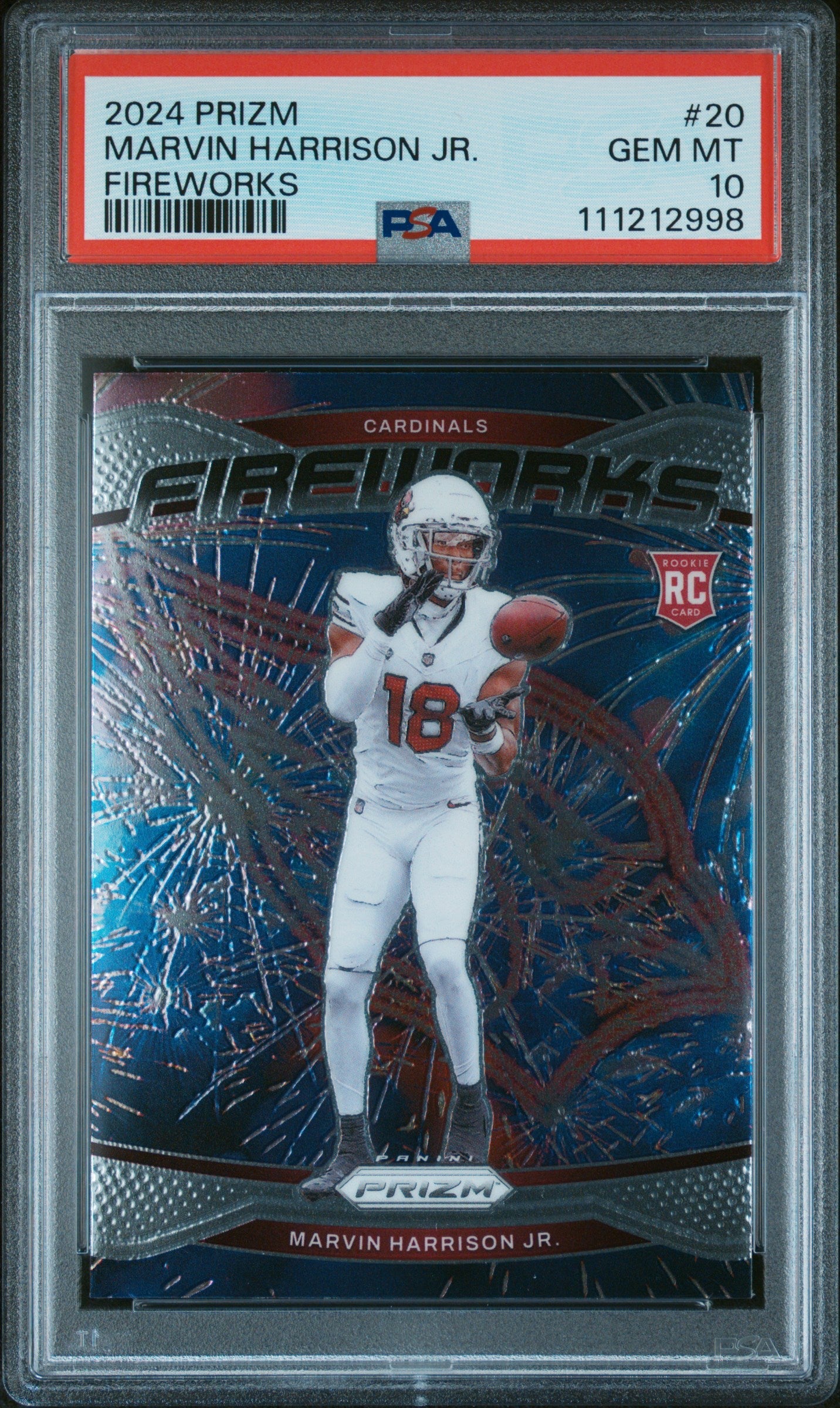 Graded 2024 Panini Prizm Marvin Harrison Jr #20 Fireworks Rookie RC Football Card PSA 10 Gem Mint