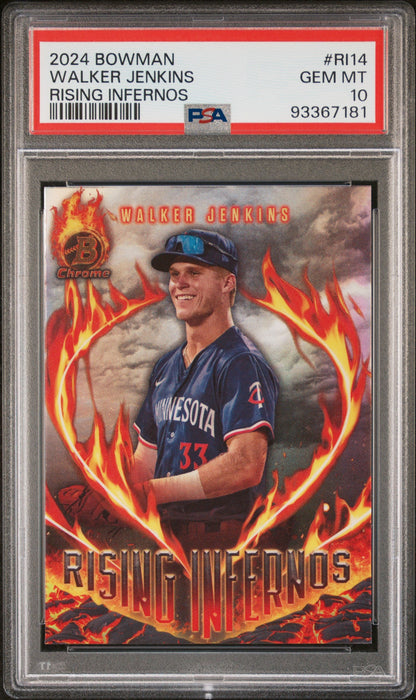 Graded 2024 Topps Bowman Walker Jenkins #RI14 Rising Infernos Rookie RC Baseball Card PSA 10 Gem Mint