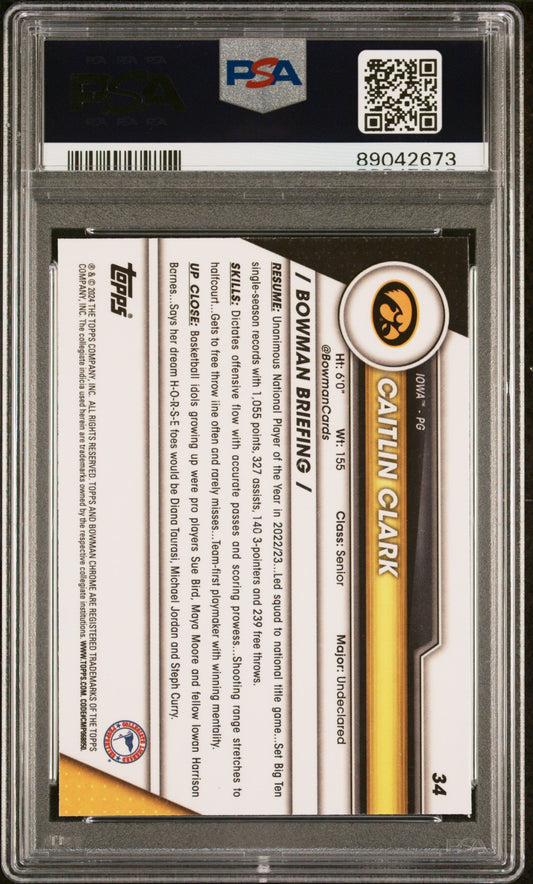 Graded 2023 Topps Bowman U Sapphire Caitlin Clark #34 Rookie RC Basketball Card PSA 10 Gem Mint