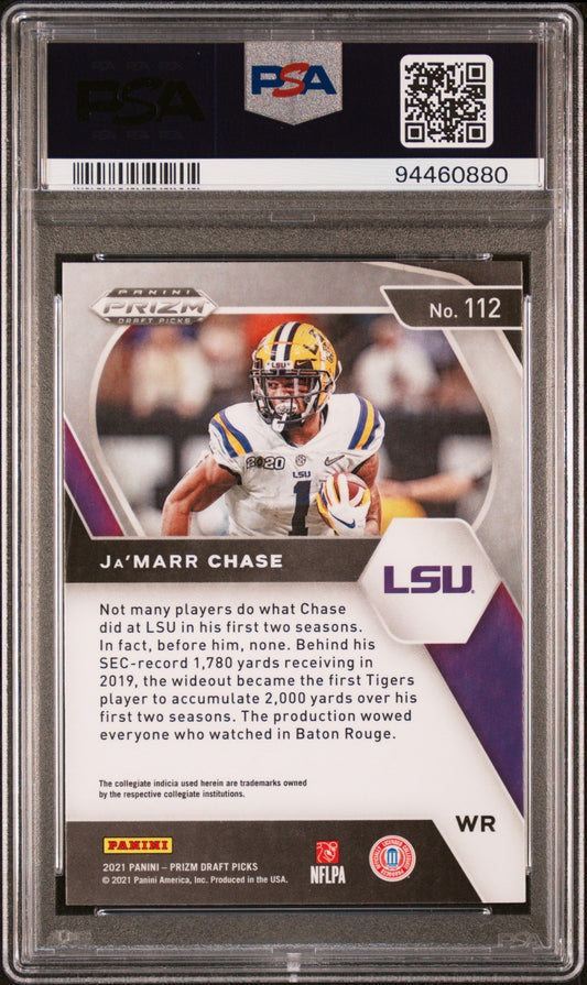 Graded 2021 Panini Prizm Draft Picks Ja'Marr Chase #112 Rookie RC Football Card PSA 10 Gem Mint