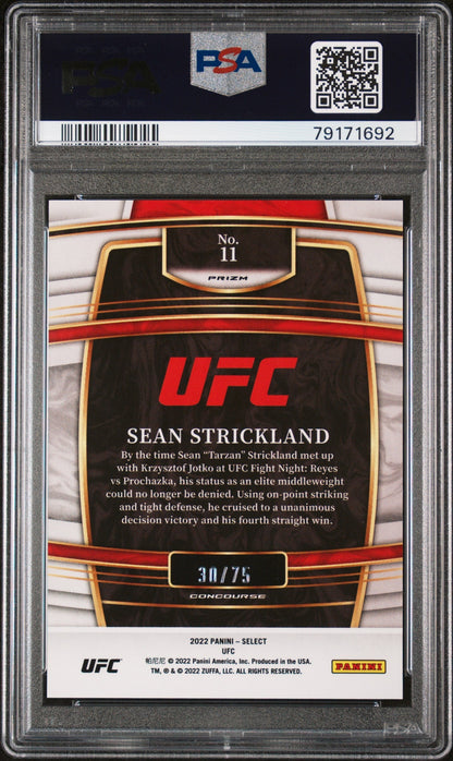 Graded 2022 Panini Select UFC Sean Strickland #11 White Prizm #/75 Rookie RC UFC MMA Card PSA 10 Gem Mint