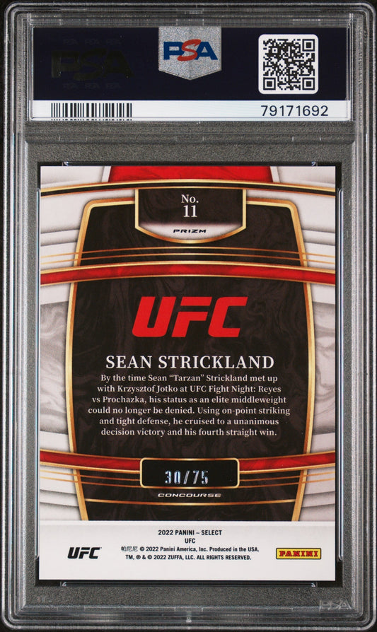 Graded 2022 Panini Select UFC Sean Strickland #11 White Prizm #/75 Rookie RC UFC MMA Card PSA 10 Gem Mint