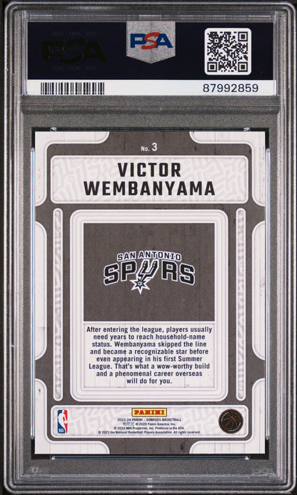 Graded 2023 Panini Donruss Victor Wembanyama #3 Hardwood Masters Rookie RC Basketball Card PSA 10 Gem Mint
