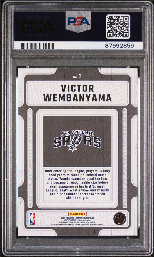 Graded 2023 Panini Donruss Victor Wembanyama #3 Hardwood Masters Rookie RC Basketball Card PSA 10 Gem Mint