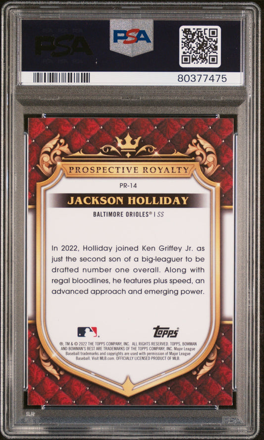 Graded 2022 Topps Bowmans Best Jackson Holliday #PR14 Prospective Royalty Rookie RC Baseball Card PSA 10 Gem Mint