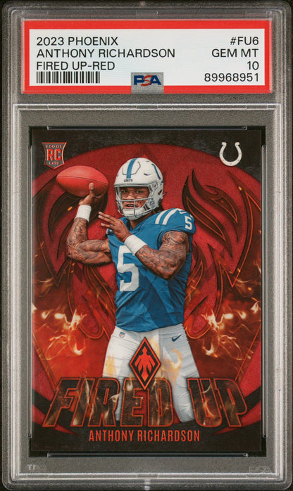 Graded 2023 Panini Phoenix Anthony Richardson #FU6 Fired Up Red  #/199 Rookie RC Football Card PSA 10 Gem Mint