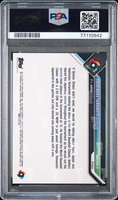 Graded 2023 Topps Now Yoshinobu Yamamoto #WBCJPN11 WBC Champions Team Rookie RC Baseball Card PSA 10 Gem Mint