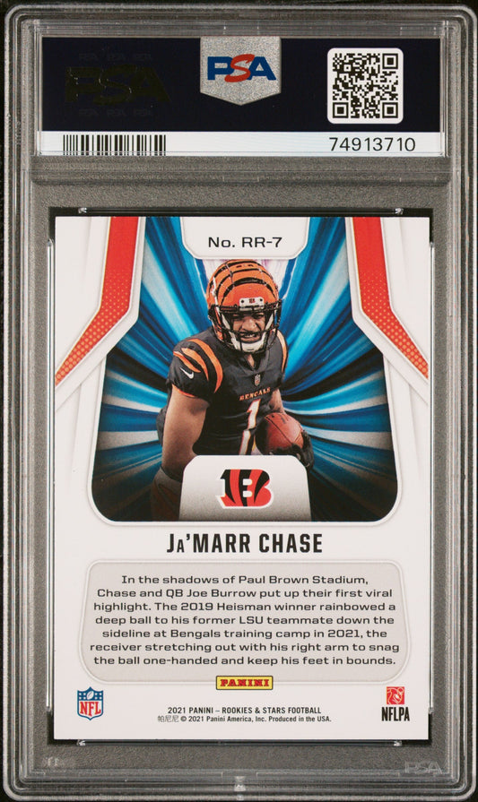 Graded 2021 Panini Rookies & Stars Ja'Marr Chase #RR7 Rookie Rush Rookie RC Football Card PSA 10 Gem Mint
