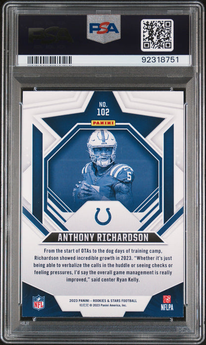 Graded 2023 Panini Rookies & Stars Anthony Richardson #102 Rookie RC Football Card PSA 10 Gem Mint