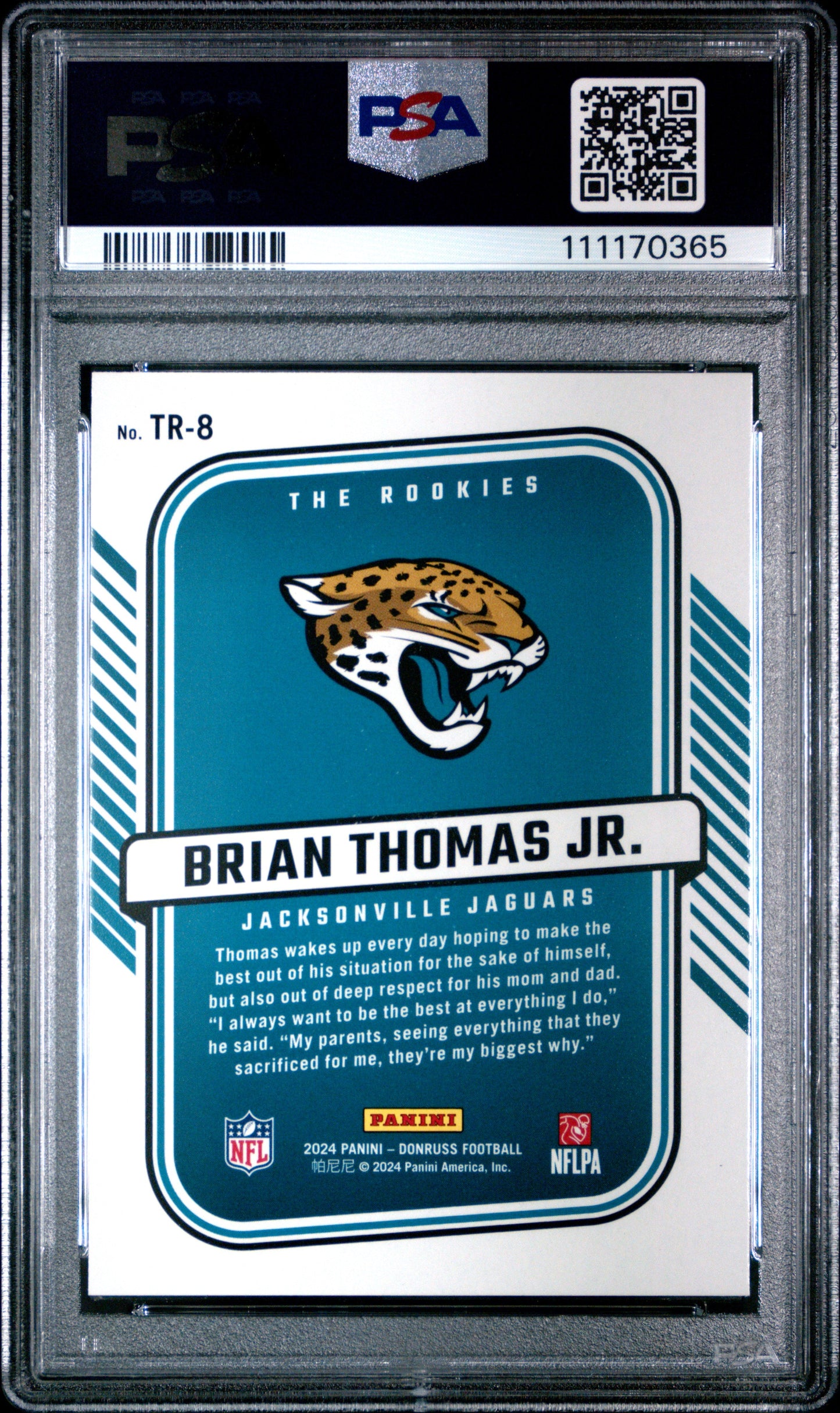 Graded 2024 Panini Donruss Brian Thomas Jr #TR8 The Rookies Rookie RC Football Card PSA 10 Gem Mint