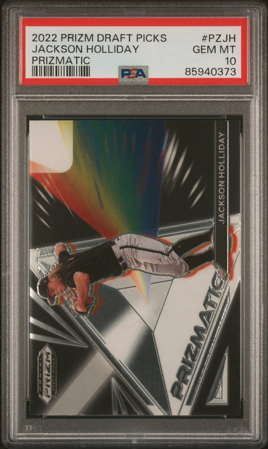 Graded 2022 Panini Prizm Draft Picks Jackson Holliday #PZJH Prizmatic Rookie RC Baseball Card PSA 10 Gem Mint