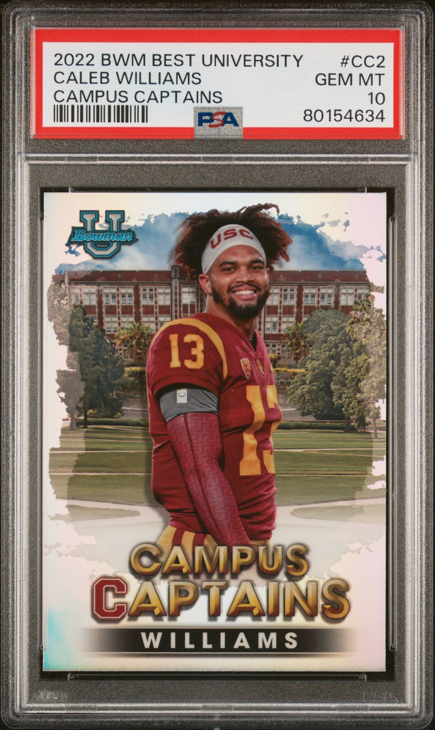 Graded 2022 Bowmans Best University Caleb Williams #CC2 Campus Captains Rookie RC Football Card PSA 10 Gem Mint