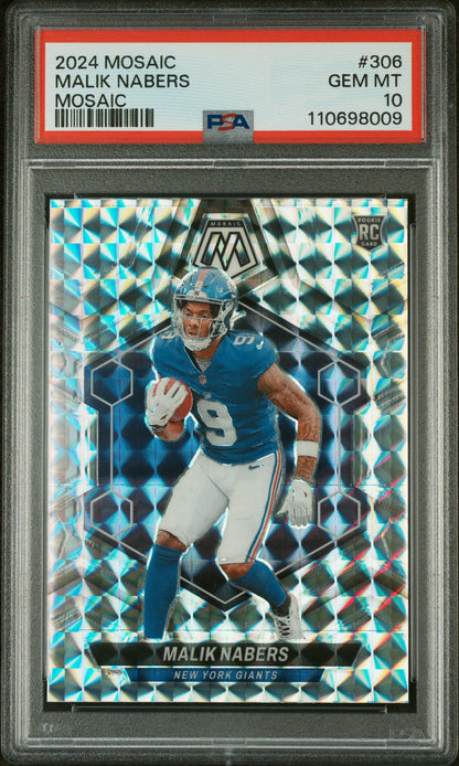 Graded 2024 Panini Mosaic Malik Nabers #306 Mosaic Rookie RC Football Card PSA 10 Gem Mint