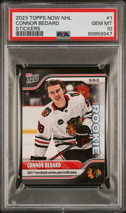 Graded 2023 Topps Now NHL Connor Bedard #1 Stickers Rookie RC Hockey Card PSA 10 Gem Mint