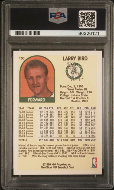 Graded 1989 Hoops Larry Bird #150 Basketball Card PSA 10 Gem Mint