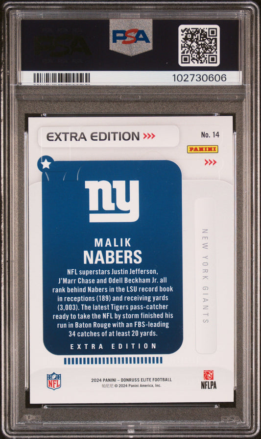 Graded 2024 Panini Donruss Elite Malik Nabers #14 Extra Edition Rookie RC Football Card PSA 10 Gem Mint