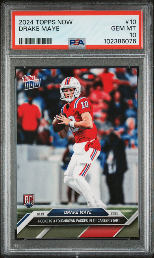 Graded 2024 Topps Now Drake Maye #10 Rookie RC Football Card PSA 10 Gem Mint