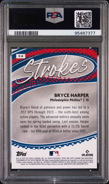 Graded 2024 Topps Chrome Bryce Harper #S6 Strokes Baseball Card PSA 10 Gem Mint