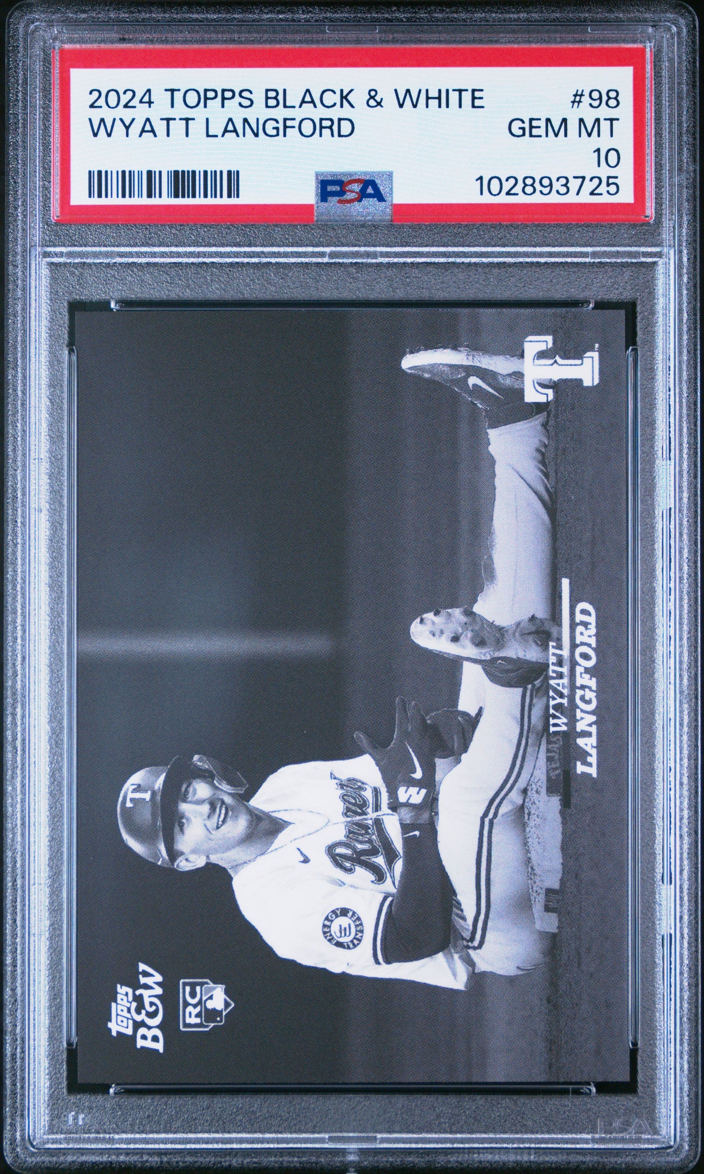 Graded 2024 Topps Black & White Wyatt Langford #98 Rookie RC Baseball Card PSA 10 Gem Mint
