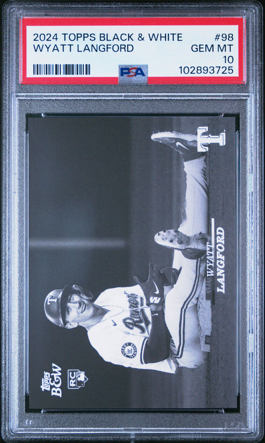 Graded 2024 Topps Black & White Wyatt Langford #98 Rookie RC Baseball Card PSA 10 Gem Mint