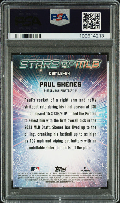 Graded 2024 Topps Paul Skenes #CSMLB64 Stars of MLB Chrome Rookie RC Baseball Card PSA 10 Gem Mint