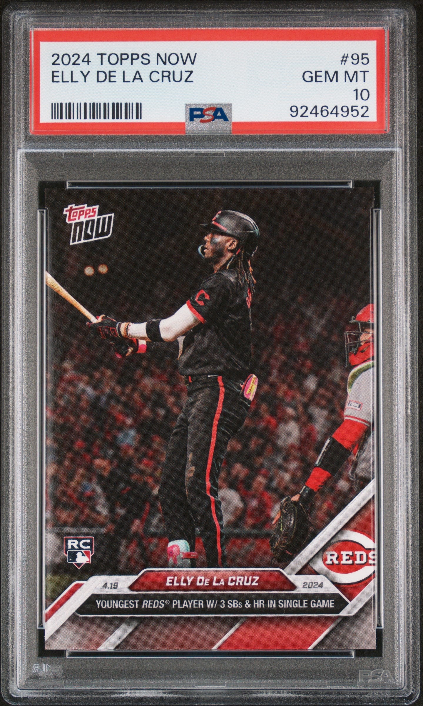 Graded 2024 Topps Now Elly De La Cruz #95 Rookie RC Baseball Card PSA 10 Gem Mint