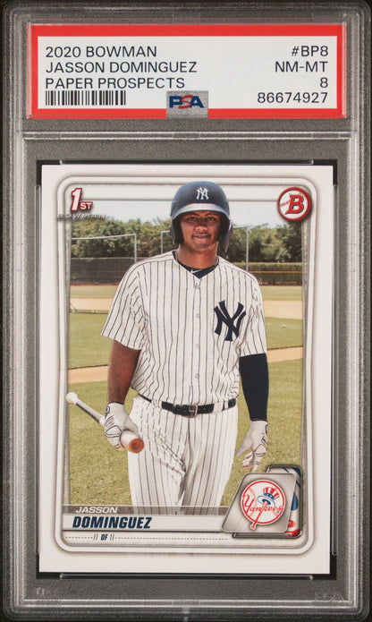 Graded 2020 Bowman Paper Prospects Jasson Dominguez #BP8 Rookie RC Baseball Card PSA 8 Near Mint