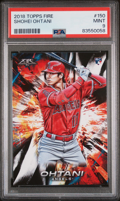 Graded 2018 Topps Fire Shohei Ohtani #150 Rookie RC Baseball Card PSA 9 Mint