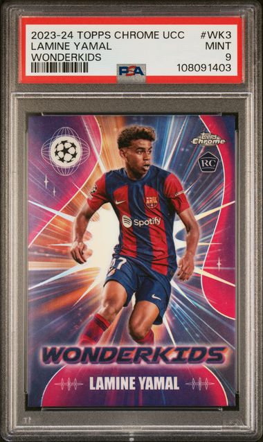 Graded 2023 Topps Chrome UCC Lamine Yamal #WK3 Wonderkids Rookie RC Soccer Card PSA 9 Mint